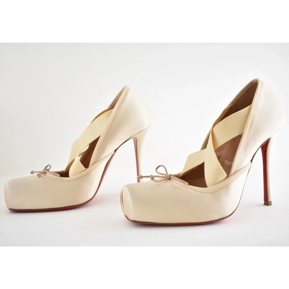 Christian Louboutin Cassiastic 100 Blush Nude Satin Strap Ballet Heel Pump 36